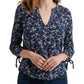 Lucky Brand Women's Printed Ruched Top Blue Size M