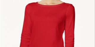 Charter Club Women's Pima Cotton Boat Neck Button Shoulder Top Red Size M