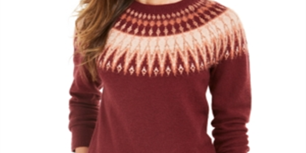 Style & Co Women's Fair Isle Crewneck Sweater Red Size PP