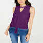 Thalia Sodi Women's Tie Hem Keyhole Sleeveless Top Purple Size -XL