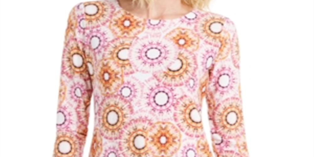 JM Collection Women's Printed 3/4 Sleeve Jacquard Top Pink Size 2XL