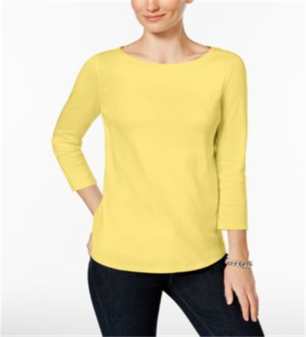 Charter Club Women's Pima Cotton Button Shoulder Top Yellow Size Petite XL