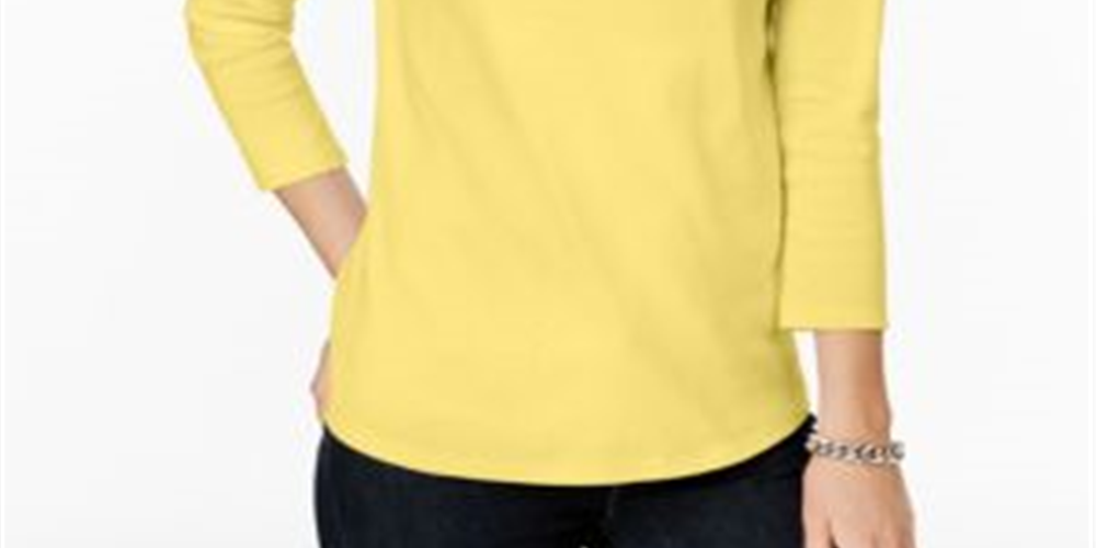 Charter Club Women's Pima Cotton Button Shoulder Top Yellow Size Petite XL