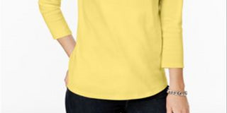 Charter Club Women's Pima Cotton Button Shoulder Top Yellow Size Petite XL