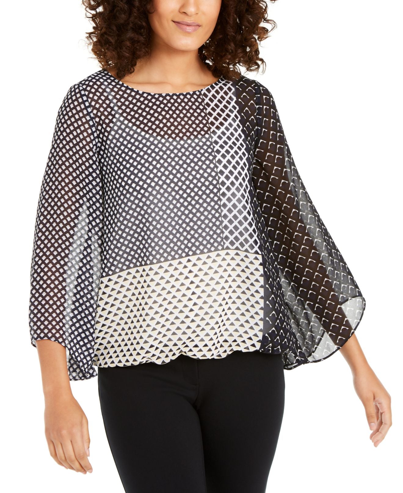 Alfani Women's Angel Sleeve Sheer Blouson Top Green  Size S