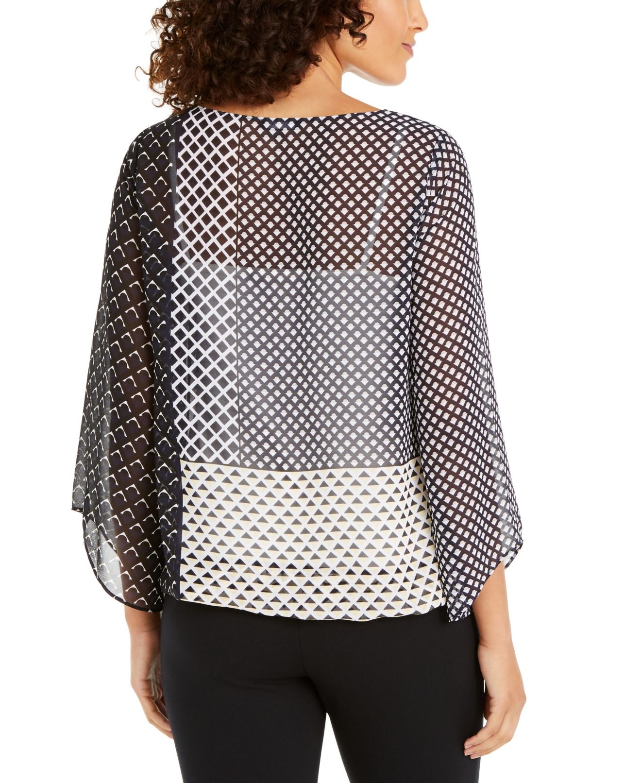 Alfani Women's Angel Sleeve Sheer Blouson Top Green  Size S