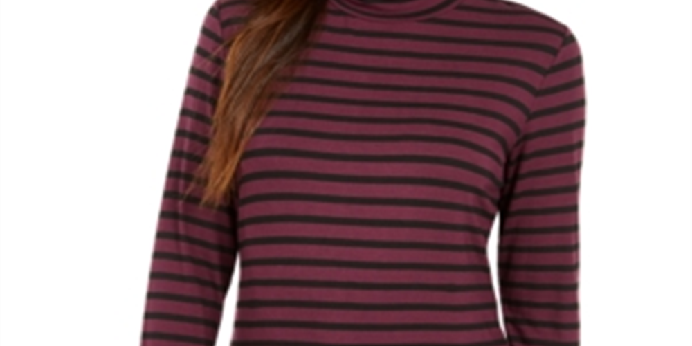 Style & Co Women's Striped Turtleneck Top Purple Size XL