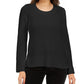 Style & Co Women's Textured Knitted Printed Long Sleeve Scoop Neck T-Shirt Sweater Black Size Petite