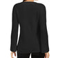 Style & Co Women's Textured Knitted Printed Long Sleeve Scoop Neck T-Shirt Sweater Black Size Petite