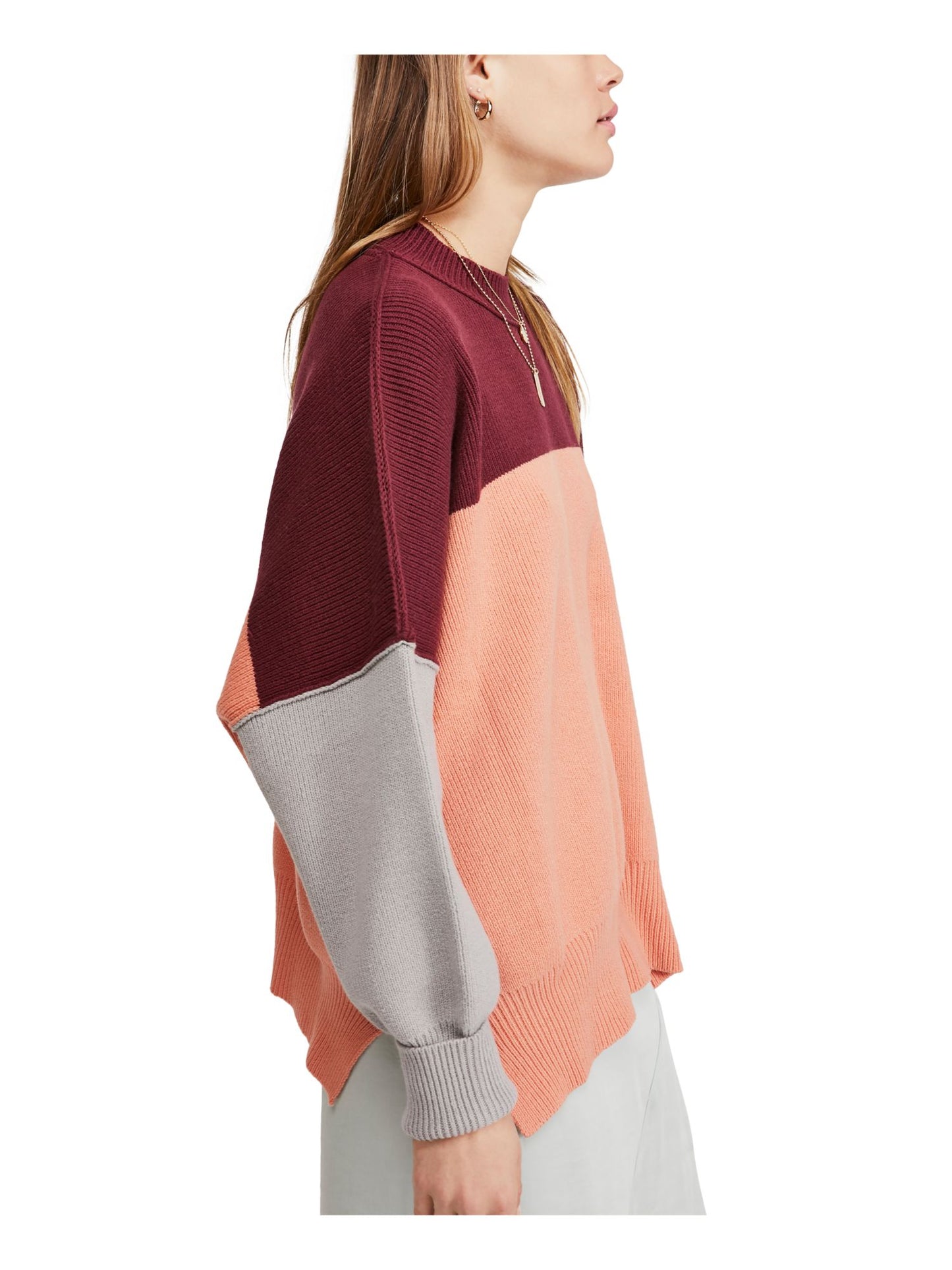 Free People Women's Block Long Sleeve Crew Neck T-Shirt Orange Size Small