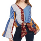 Polly & Esther Junior's Tie Front Bell Sleeve Top Brown Size Small