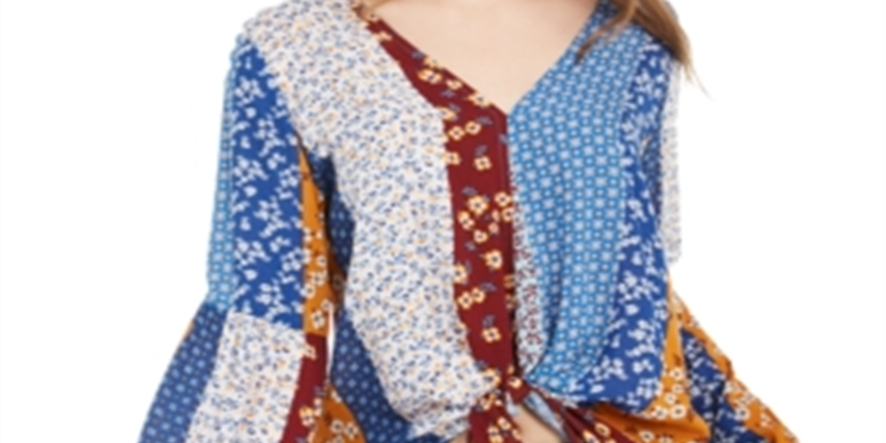 Polly & Esther Junior's Tie Front Bell Sleeve Top Brown Size Small
