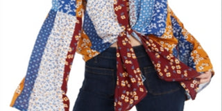 Polly & Esther Junior's Tie Front Bell Sleeve Top Brown Size Small