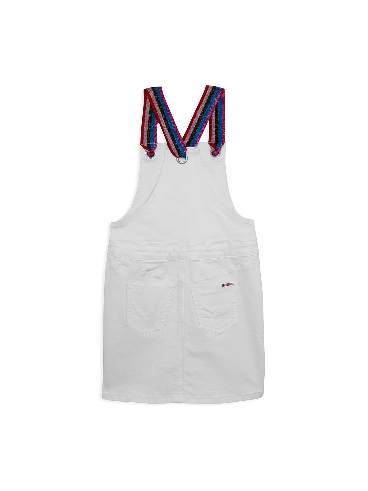Hudson Girl's Donna Rainbow Strap Denim Overalls Dress White Size -M