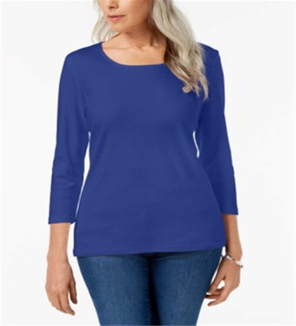 Karen Scott Women's Scoop Neck Top Blue Size Large