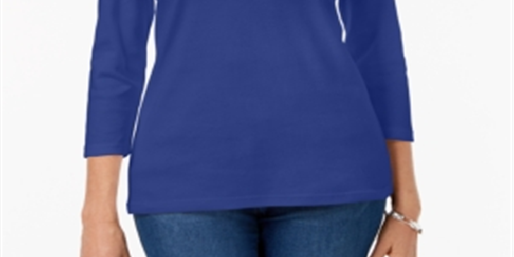 Karen Scott Women's Scoop Neck Top Blue Size Large