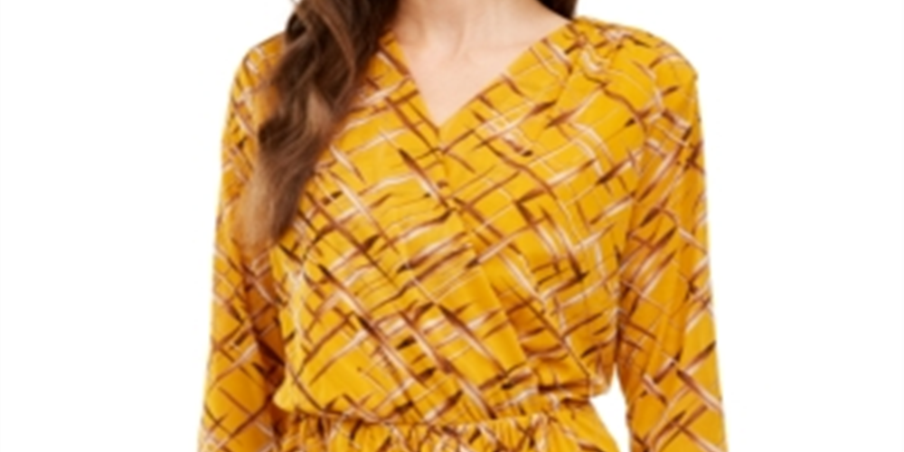 Alfani Women's  3/4 Sleeve Printed Tunic Yellow Size Petite L