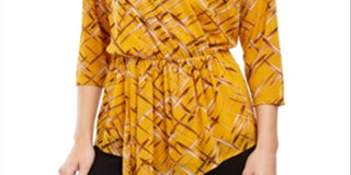 Alfani Women's  3/4 Sleeve Printed Tunic Yellow Size Petite L