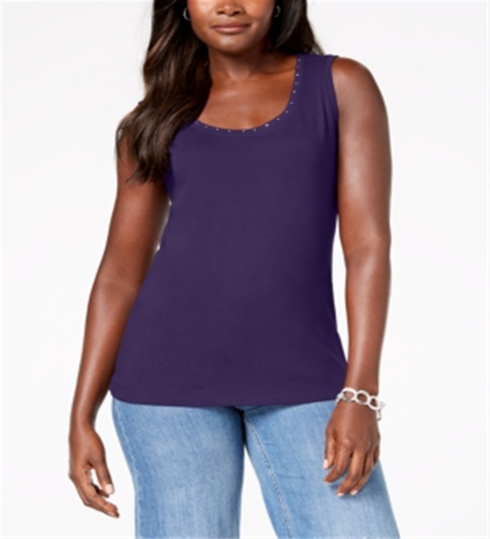 Karen Scott Women's Cotton Studded Tank Purple- Size Petite M