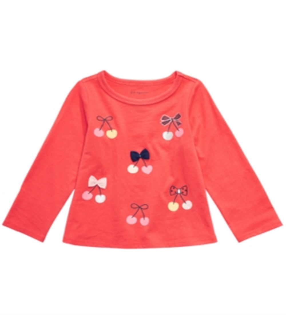 First Impressions Toddler Girl's Cotton Long Sleeve Cherry T-Shirt Coral Size 4 T