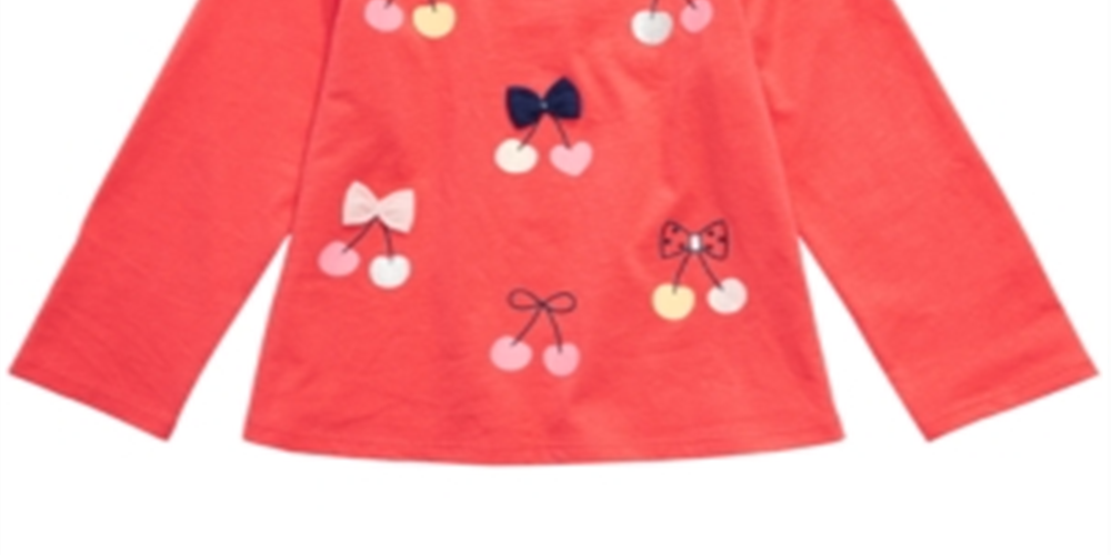First Impressions Toddler Girl's Cotton Long Sleeve Cherry T-Shirt Coral Size 4 T