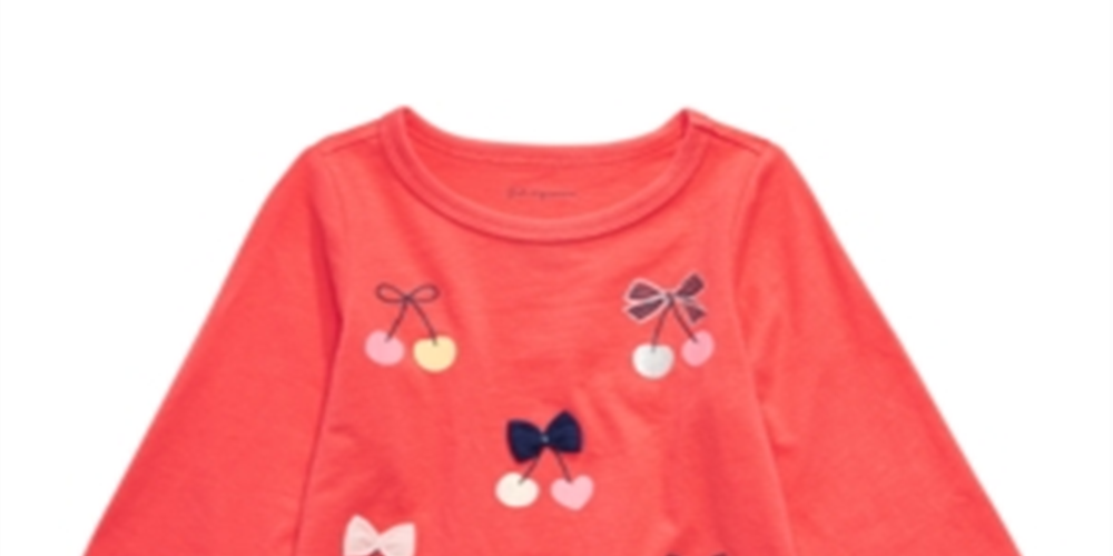 First Impressions Toddler Girl's Cotton Long Sleeve Cherry T-Shirt Coral Size 4 T