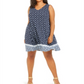 Style & Co Women's Plus Printed Cross Back Swing Dress Blue Size XL
