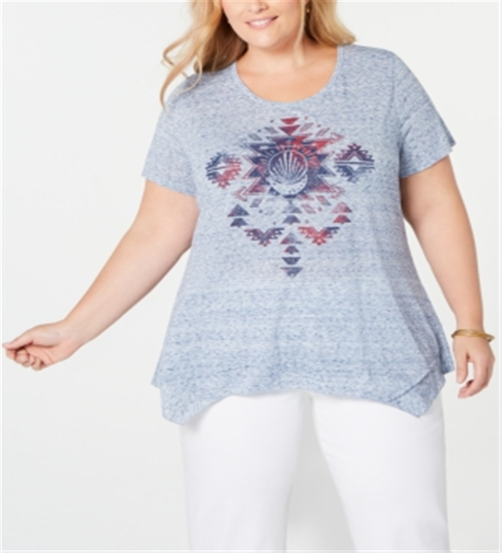 Style & Co Women's Plus Graphic Handkerchief Hem T-Shirt Purple Size 3X