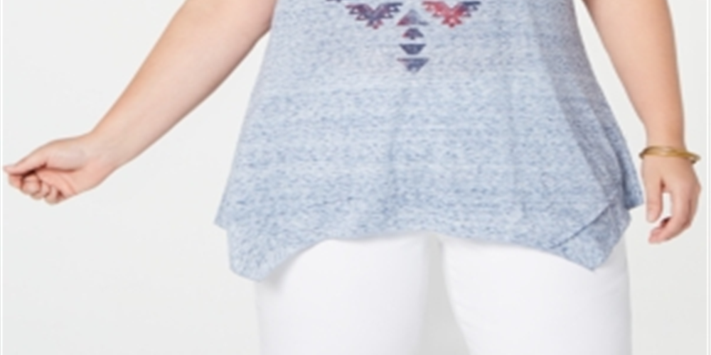 Style & Co Women's Plus Graphic Handkerchief Hem T-Shirt Purple Size 3X