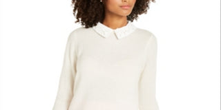Charter Club Women's Layered Look Cashmere Sweater White Size M