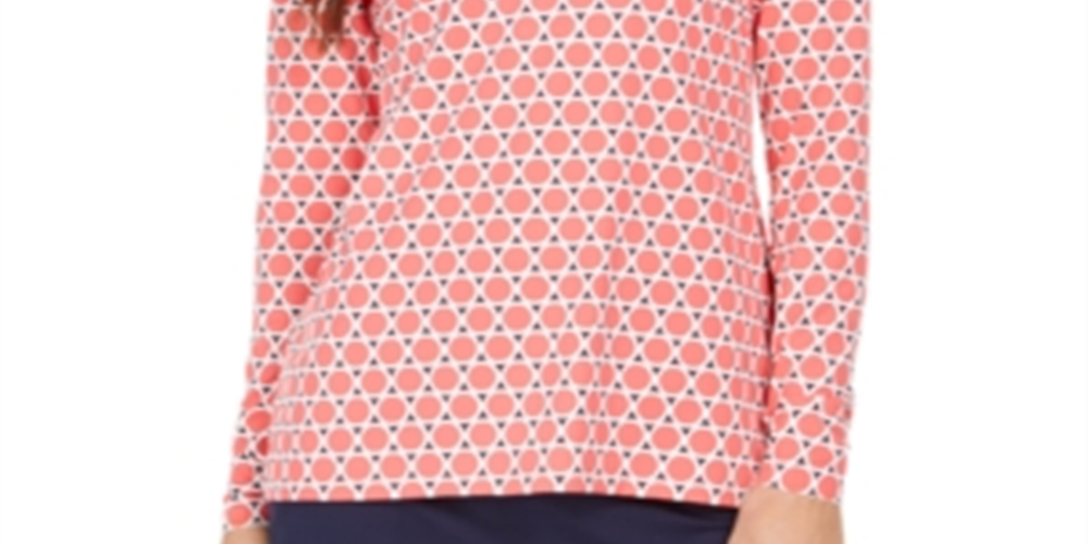 Charter Club Women's Printed Half Zip Top Red Size M