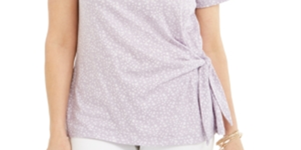 Style & Co Women's Printed Tie Side Top Purple Size XL