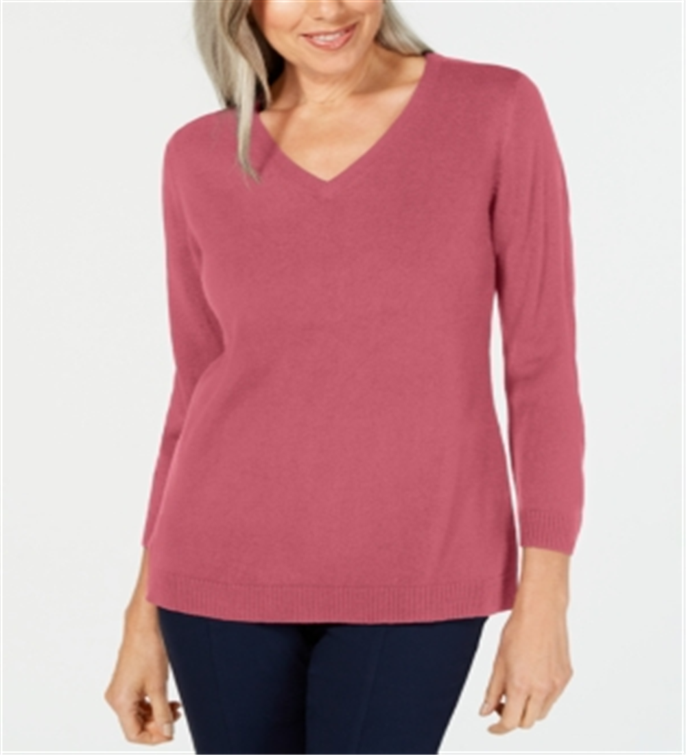 Karen Scott Women's V Neck Sweater Pink Size L