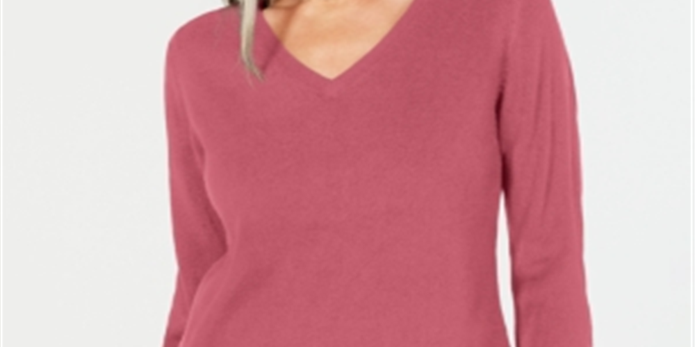 Karen Scott Women's V Neck Sweater Pink Size L
