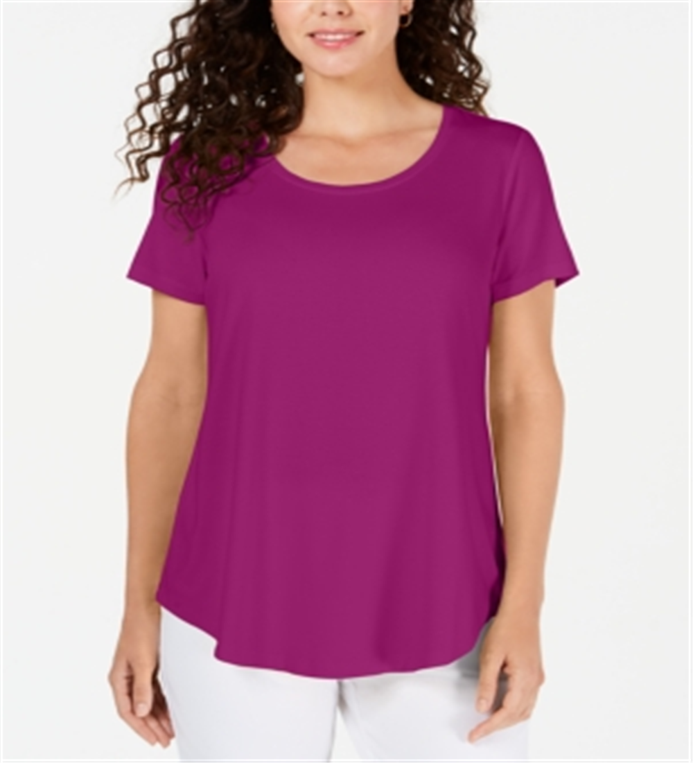 JM Collection Women's Scoop Neck Top- Purple Size -L