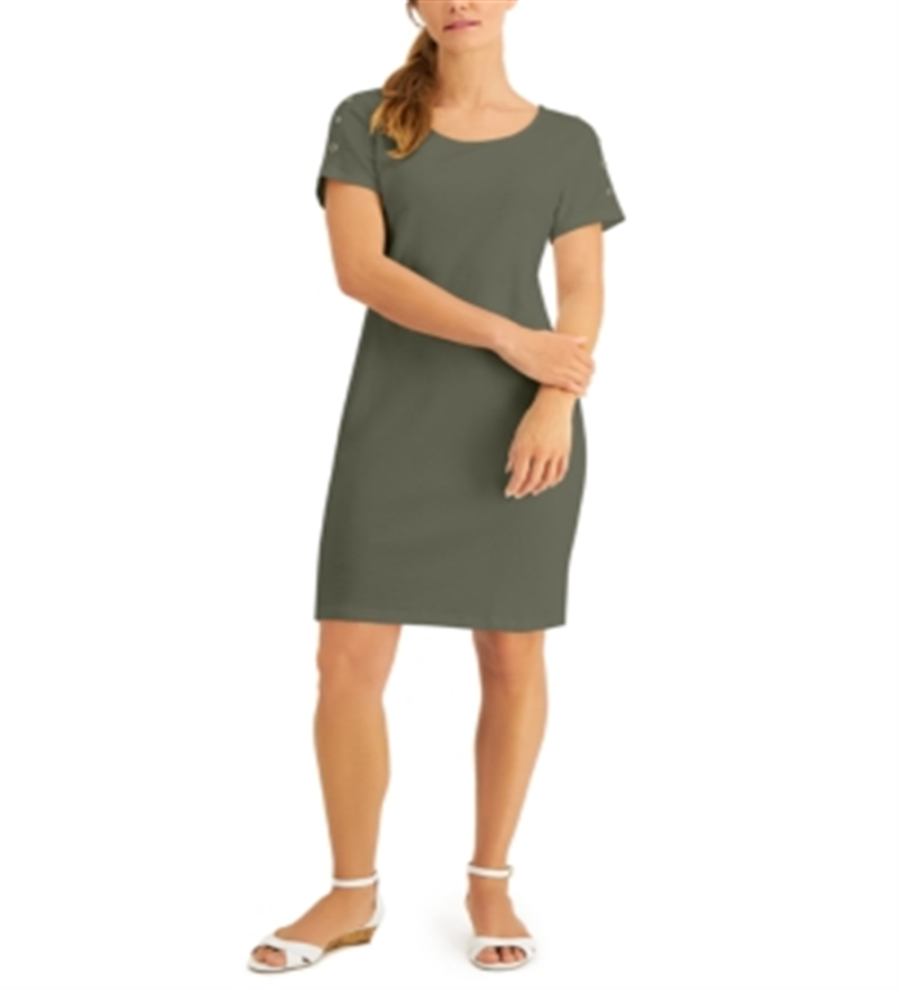 Karen Scott Women's Cotton Button Shoulder Dress Green Size -2XL