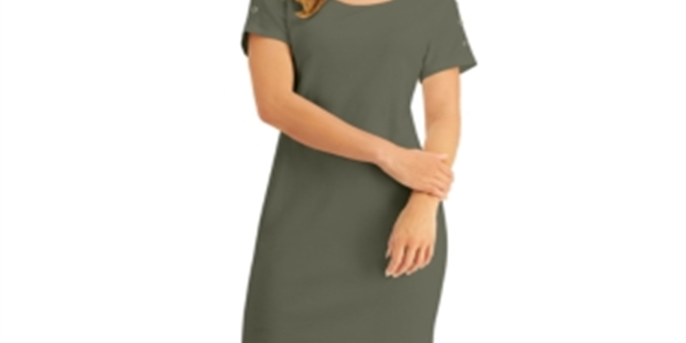 Karen Scott Women's Cotton Button Shoulder Dress Green Size -2XL