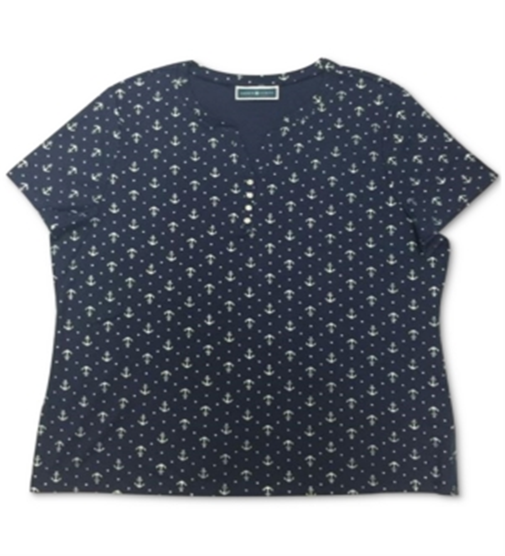 Karen Scott Women's Split Neck T-Shirt Blue Size M