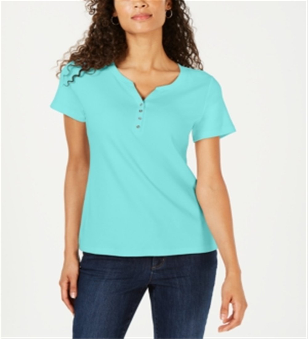 Karen Scott Women's Short Sleeve Henley Top Blue Size XS