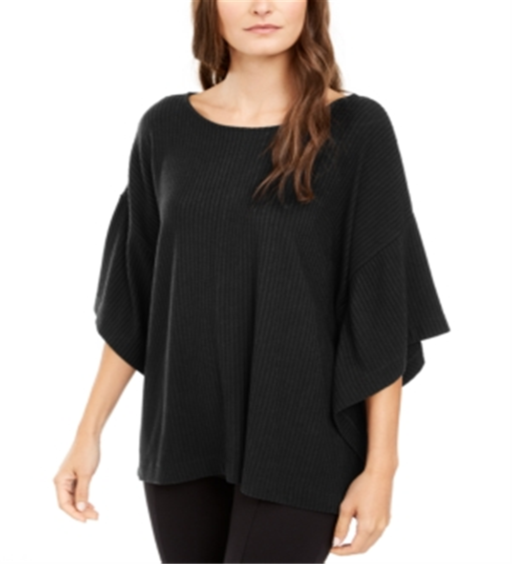 Alfani Women's Ribbed Boat Neck Poncho Black Size 12
