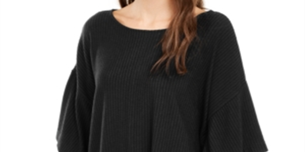Alfani Women's Ribbed Boat Neck Poncho Black Size 12