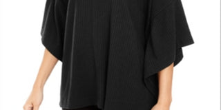 Alfani Women's Ribbed Boat Neck Poncho Black Size 12