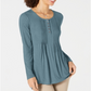 Style & Co Women's Long Sleeve Pintuck Top Blue Size XS
