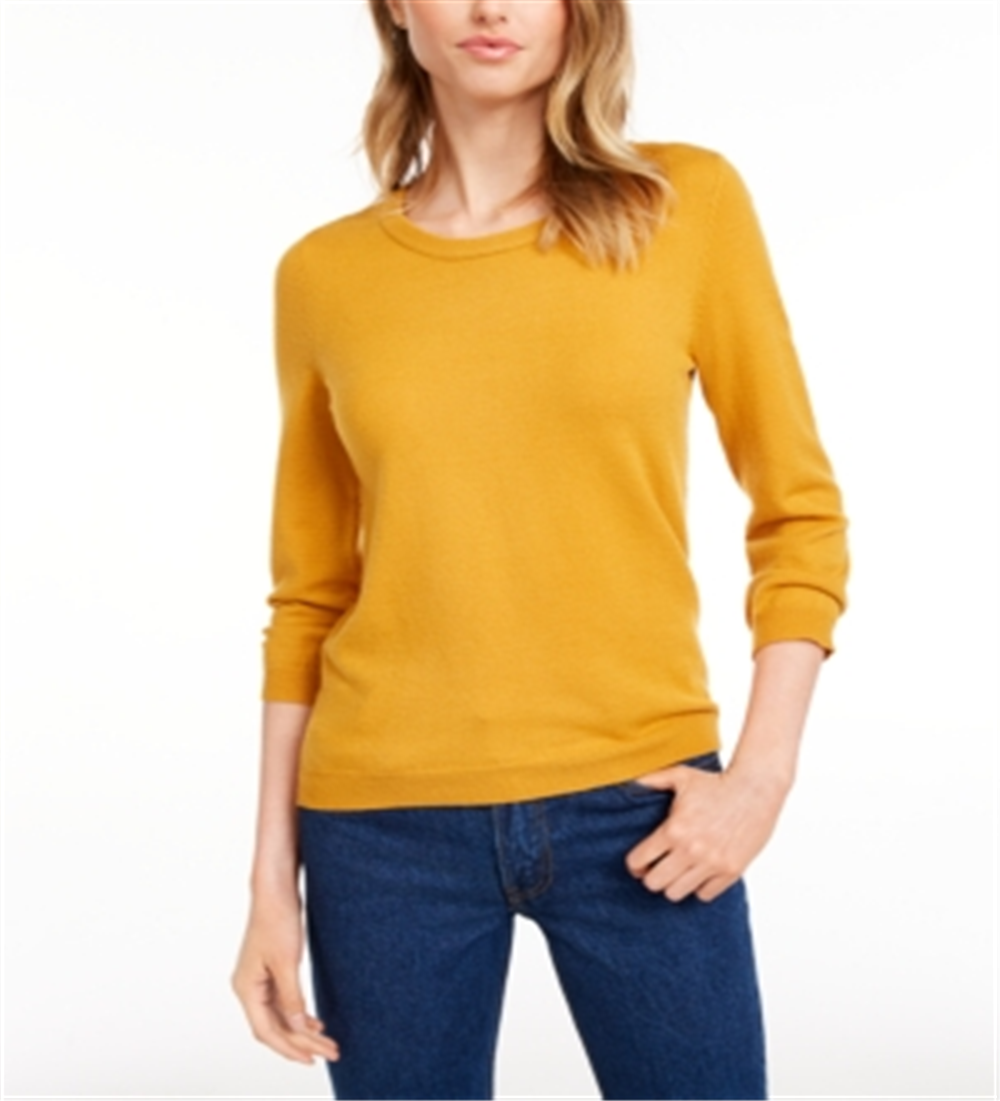 Maison Jules Women's Crewneck 3/4 Sleeve Sweater Yellow Size S