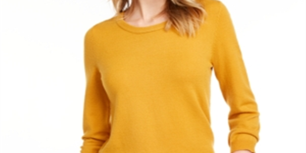 Maison Jules Women's Crewneck 3/4 Sleeve Sweater Yellow Size S