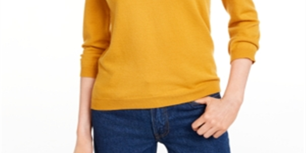 Maison Jules Women's Crewneck 3/4 Sleeve Sweater Yellow Size S