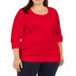 Karen Scott Women's Plus Cotton Long Sleeve Top Red Size XL