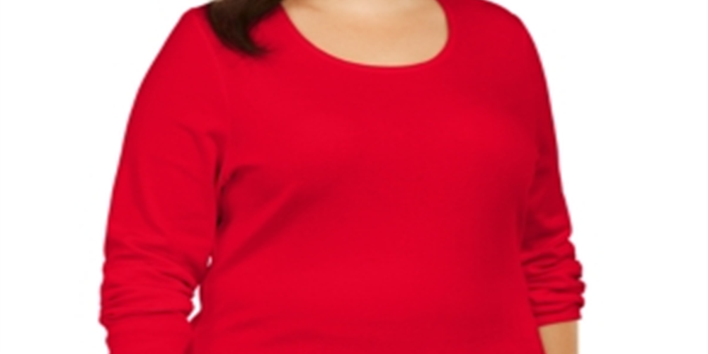 Karen Scott Women's Plus Cotton Long Sleeve Top Red Size XL