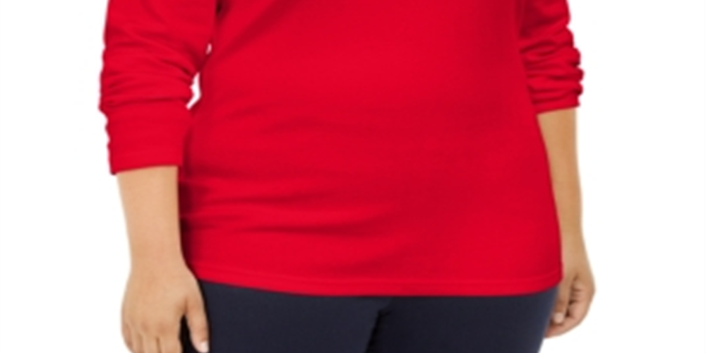 Karen Scott Women's Plus Cotton Long Sleeve Top Red Size XL