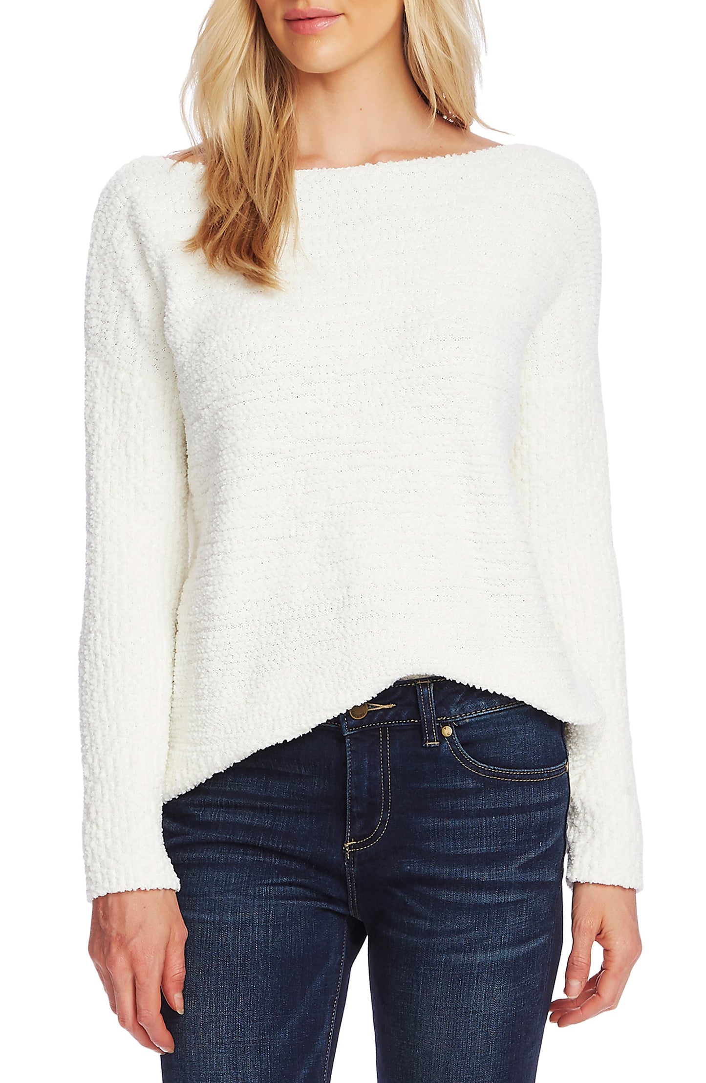 Vince Camuto Women's Long Sleeve Boat Neck Teddy Yarn Sweater Brown Size L